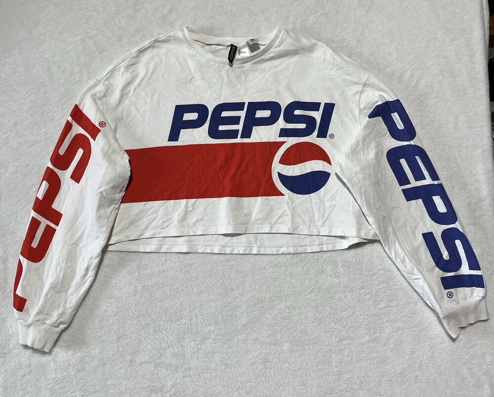 Pepsi Shirt Womens Large Cropped Round Neck Long Sleeve T-Shirt H&M Divided